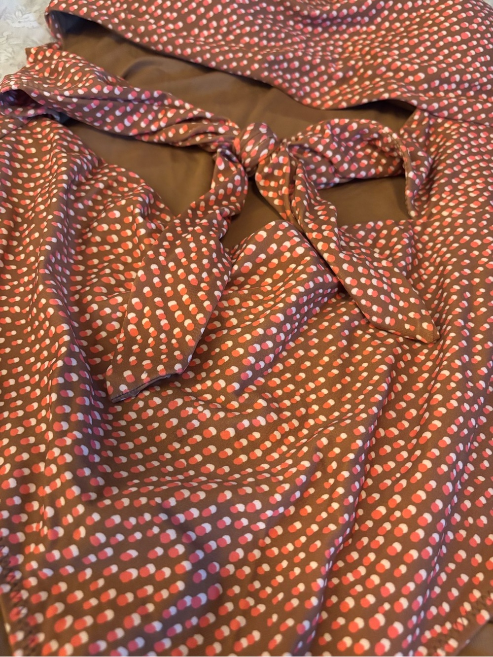 aerie brown and pink polka dot One-Piece Swimsuit size XL LONG - Picture 2 of 8